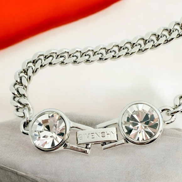 Givenchy Long Necklace Station Rhinestone Crystal Silver Chain. NWOT - Picture 7 of 7